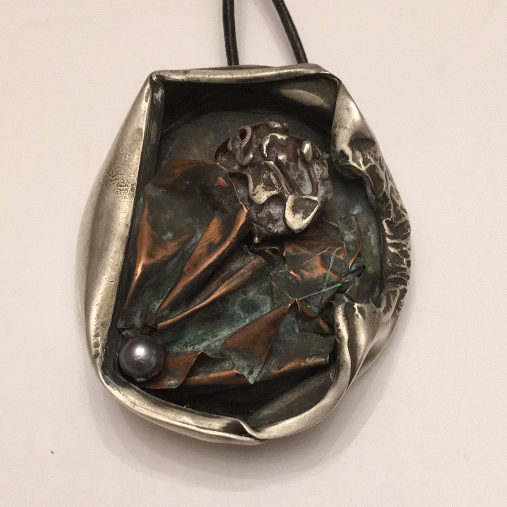Brutalist Sterling & Mixed Metal Pendant